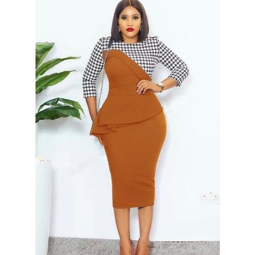 Plus Size Africa Clothing Trendy Flower Printed Long Sleeve Midi Dress Women Autumn Robe Long Party African Office Dress L-3XL