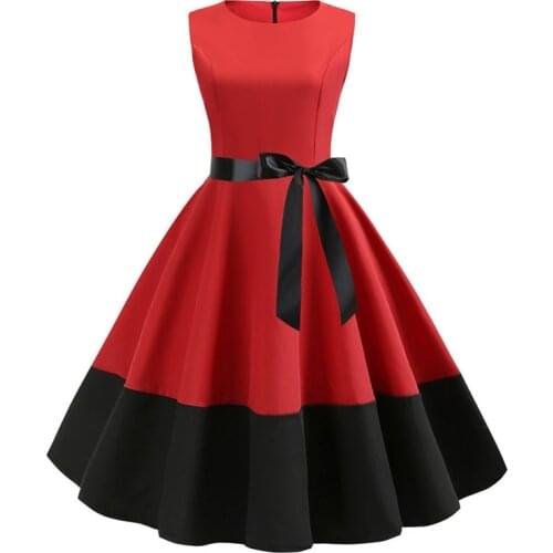 2019 Black Summer Dress Women 50s 60s Retro Vintage Dress Casual Sleeveless Elegant Robe Rockabilly Swing Pin Up Party Dress