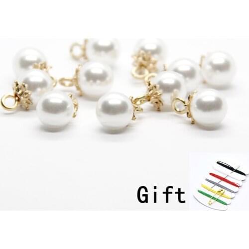 10mm Round Faux Pearl Small Shirt Buttons For Clothing Gold Flower Shank Woman Tops Coat Decorative DIY Accessories Wholesale