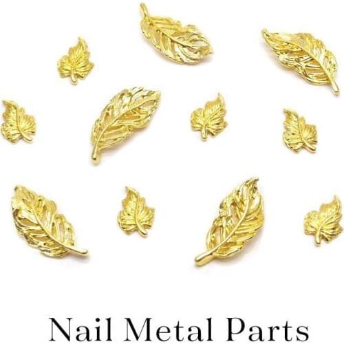 100pcs/lot Japanese 3D Alloy Nail Art Tree leaf / Feather Rivets Metal Manicure Nail Art Accessories DIY Nail Decoration Charms