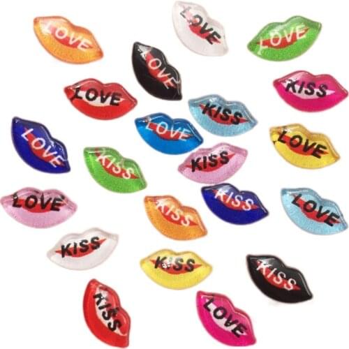 100pcs Resin Cute Colorful Beautiful Kiss Love Mouth Flatback Rhinestone Appliques DIY Wedding Scrapbook Figurine Craft OF052