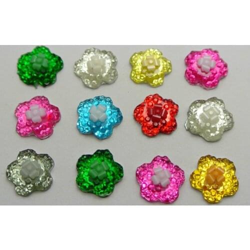 100 Mixed Color Flatback Resin Flower Cabochons 10mm Flower Top