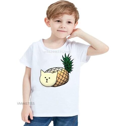 2020Summer Girls & Boys Short Sleeve T shirt Children Pineapple Cat Print T-shirt Baby Kids Cartoon Funny Clothes