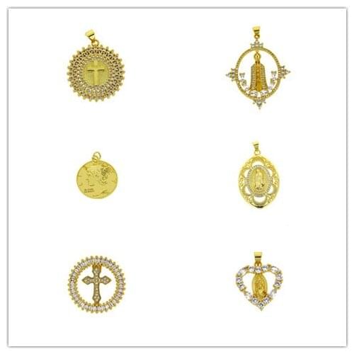 3pcs Simple Stylish Gold Religious Belief The Blessed Virgin Mary Pave Cubic Zircon CZ Charm Pendant DIY Jewelry Findings