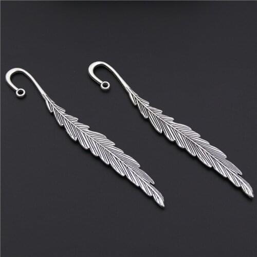 3pcs Silver Color Double Sided Feather Bookmark Decor Zinc Alloy Pendant Hooks For Diy A2522