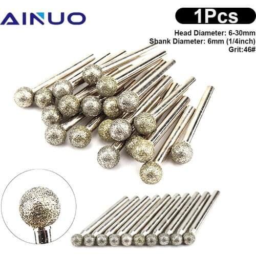 1Pcs 6mm Shank Diamond Spherical Polishing Grinding Head Mounted Points Bit Dremel Rotary Needle Round Wheel Granite Burs