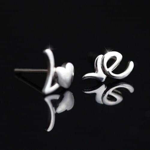 Bluelans Womens Fashion Silver Plated Heart Love Letter Asymmetry Ear Studs Earrings