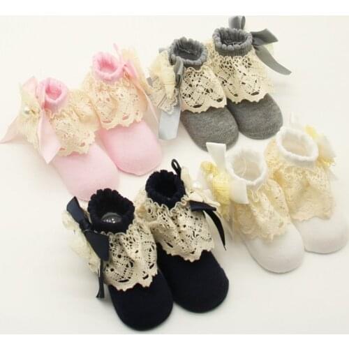 Bobora 1 Pairs Of Girls Lace Socks Spring And Autumn The Childrens Ankle Socks Cotton Baby Princess Knee High Lace Sock Cotton