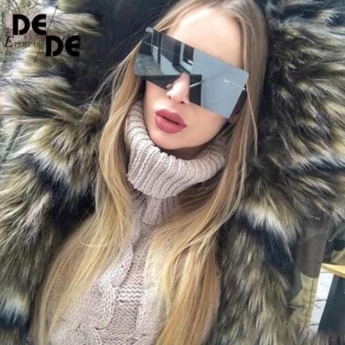 Big one piece lens sunglasses women square blue pink brown metal rimless sun glasses for men male 2018 uv400