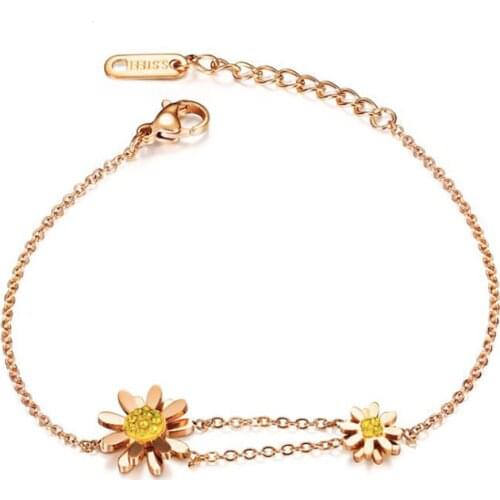 Stainless Steel Rose Gold Italy Flower Daisy Chain Link Bracelet Sun Flower Bracelets Jewellery Gift For Him