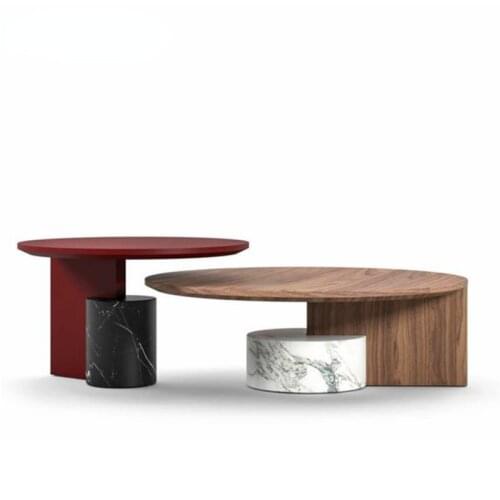 Sengu table Sengu tea table marble base wood veneer high and low combination tea table