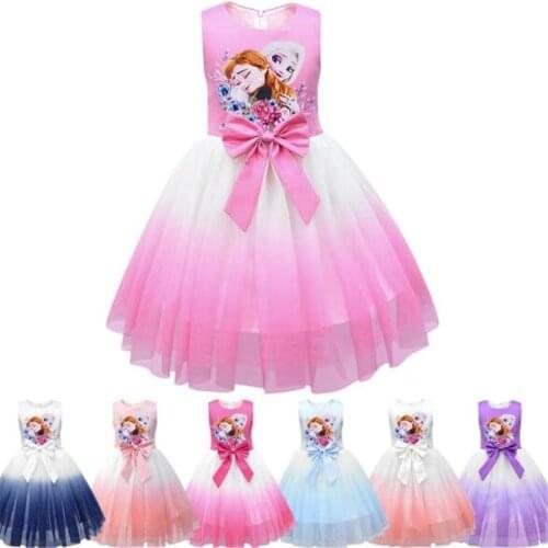 Disney Children Dresses Frozen Snow Queen Dresses Cartoon Girl Princess Anna Elsa Dress Birthday Party Tutu Dresses Kids Frocks