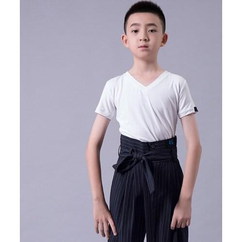 Kids Latin Dance Tops Boys Short Sleeve Practice Clothing Ballroom Dance Competition Stage Shirt Rumba Dance Costumes VO1390