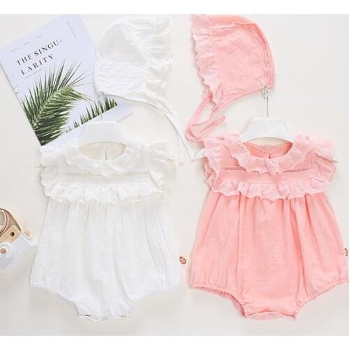 Baby Girl Romper Summer Newborn Baby Girl Clothes Sleeveless 100% Cotton Princess Infant Baby Girls Jumpsuit With Hat
