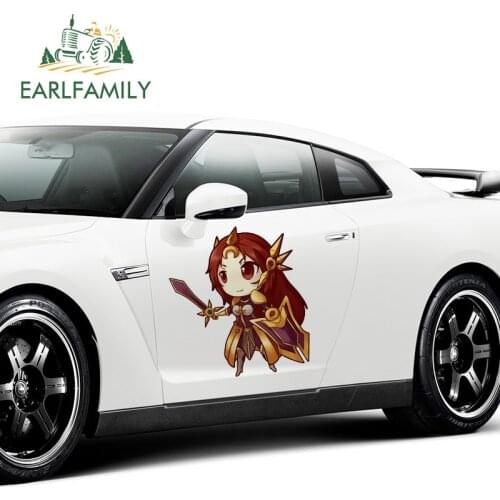 EARLFAMILY 43cm x 38.7cm Cartoon Leona Funny Car Stickers Decal Waterproof Vinyl Car Wrap Door Creative God of War Car Styling