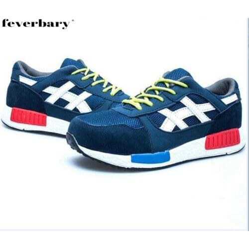 Feverbary Men Lightweight Safety Shoes with Steel Toe Cap Work Shoes Breathable outdoor no-slip Hiking Shoes