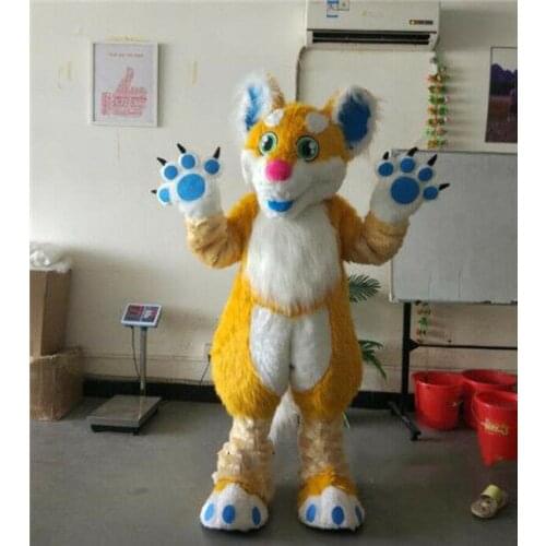 Halloween Yellow Long Fur Fox Husky Dog Fursuit Mascot Costume Suit Cosplay Party Dress Outfits Advertising Xmas Easter Adults