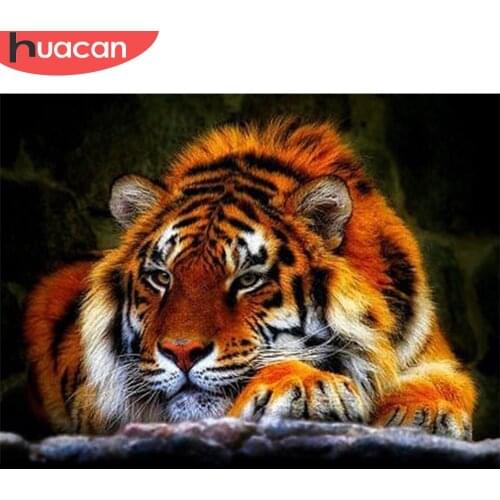 HUACAN 5D DIY Diamond Painting Tiger Full Square/Round Drill Diamond Embroidery Animals Mosaic Painting Decoration Home