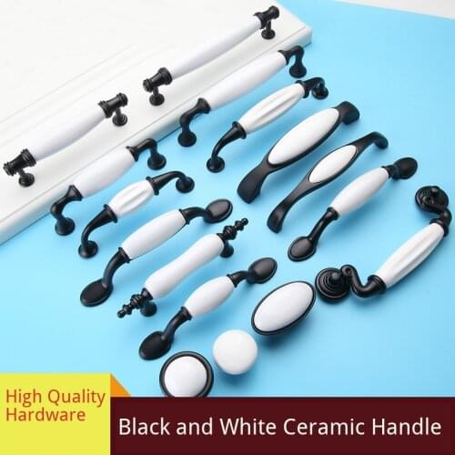 JD Cabinet Door Knob Furniture Handle Ceramic European Black White Modern 96mm American Style Garden