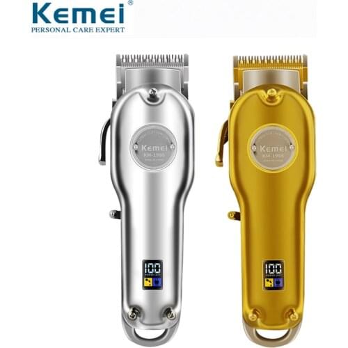 Kemei 1986 All-Metal Barber Professional Hair Clipper Electric Cordless LCD Hair Trimmer Gold Silver Hair Cutting Machine Mower