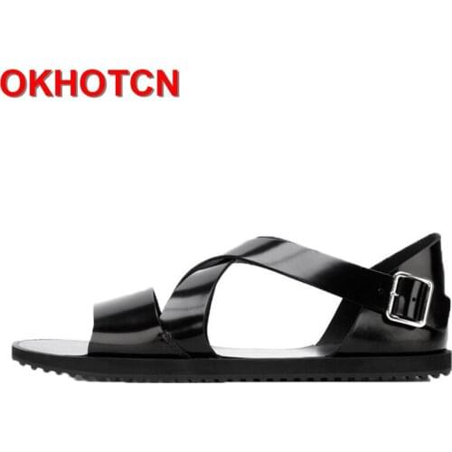 Leather Sandals Men 2019 New Summer Mens Roman Sandals Non-Slip Beach Shoes Open Toe Gladiator Sandals Buckle Style Casual Shoes