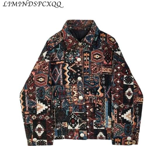 2020 Retro Short Jacket Spring Autumn Designer Long Sleeve streetwear Printed Ethnic Loose Lapel Top Coat For Women plus size