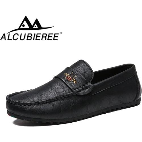 ALCUBIEREE Brand Genuine Leather Loafers High Quality Mens Driving Shoes Summer Casual Slip-on Flat Moccasins Male Boat Shoes