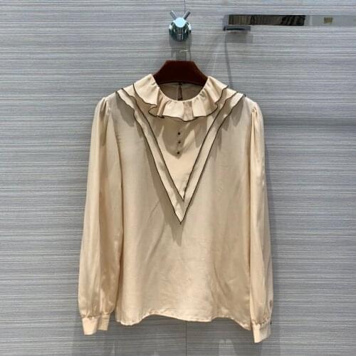 Fashion ladies 2021 new long sleeve sexy casual retro palace style ruffled collar silk shirt 0928