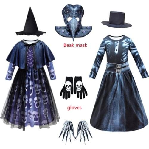 New Halloween Horror Costume Girl Performance Dress Shawl Suit Punk Cosplay Plague Doctor Beak Mask Dress Carnival Party Costume