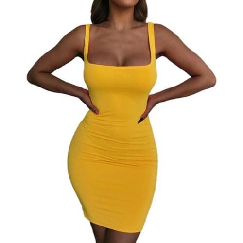 Bodycon Dress Square Neck High Stretchy Summer Autumn Slim Solid Color Sling Party dresses Clubwear Womens Clothing 2021 xl