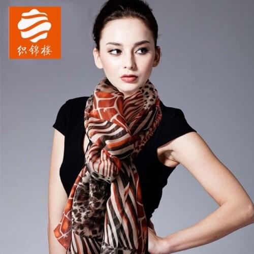 Brocade house mulberry silk long Bib silk scarves leopard shawl fashion silk scarves for women in spring and Autumn