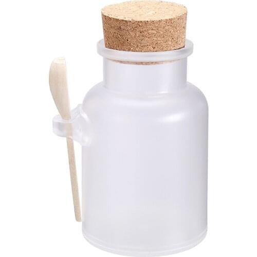 Plastic Empty Makeup Jar Pot Bath Salt Storing Bottle Spoon Cream Cosmetic Cork Jar Round Container 100g/200g/300g