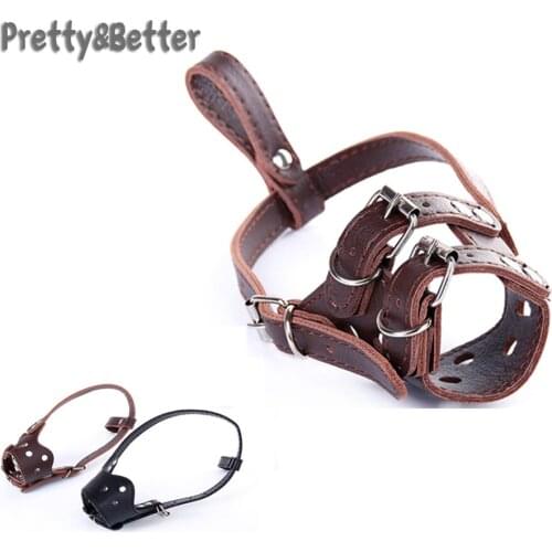 Pretty&Better Adjustable Breathable Mask PU Leather Pet Muzzle Anti Bite Chew Safety for Small Large Dogs Mouth Muzzles Training