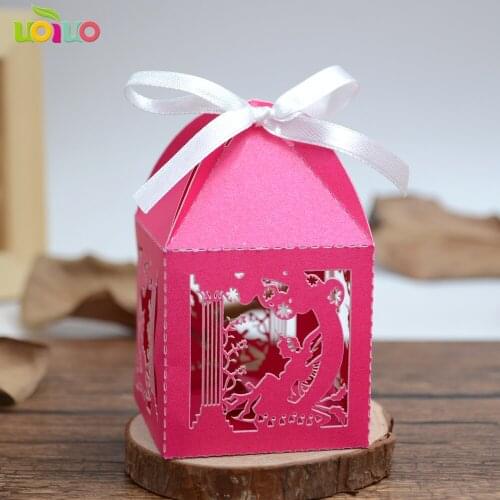 Romantic Wedding Favor Boxes glitter hot pink Laser Cut Gift Candy Boxes mix colors Box for Wedding Decoration Birthday Party