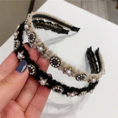 Retro Floral Rhinestone Headband Ladies Pearl Crystal Hairband for Girls Barlot Style Headress Wedding Hair Accessories