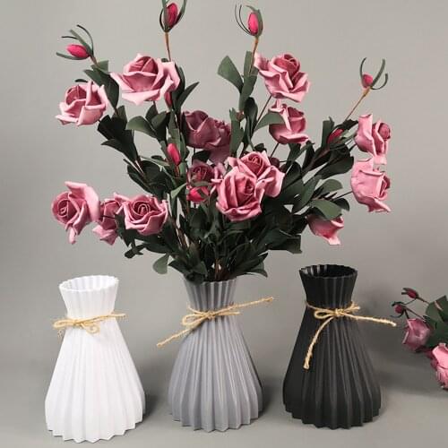 Nordic Flower Vase Home Decor Flowers Arrangement Plastic Dried Flower Art Home Living Room Decor Vase Ornament