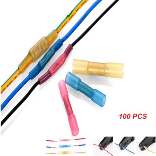 100pcs BHT 0.5 1.25 2 5 Glue Inside Insulated Heat Shrink Butt Connectors Wire Electrical Crimp Terminals
