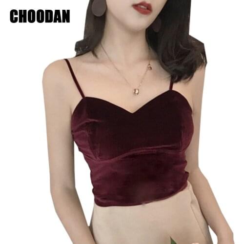 Velour Camisole Tank Women Crop Top Summer Fashion New 2018 Vintage Velvet Tops Sexy Spaghetti Strapless Fitness Clothing Female