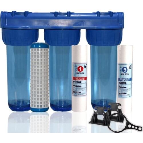 High Quality! 10 ''Transparent Three Stage Whole House Water Filtration System with Washable,1Micron,5 Micron,3/4 "Inlet & Outlet