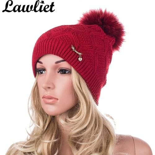Lawliet Winter Hat Women Beanies New Double-Deck Genuine Raccoon Fur Pom Pom Hat Warm Ear Protect Braid Fleece Knitted Cap A401