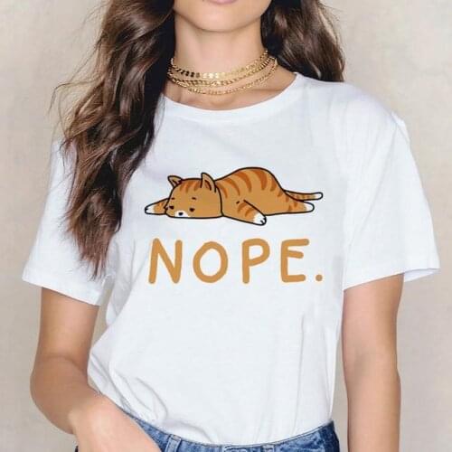 Women Nope Cat Ulzzang Funny Girl Tshirt Girl 90s Harajuku Graphic T-shirt Summer Funny Print T Shirt Girl,Drop Ship