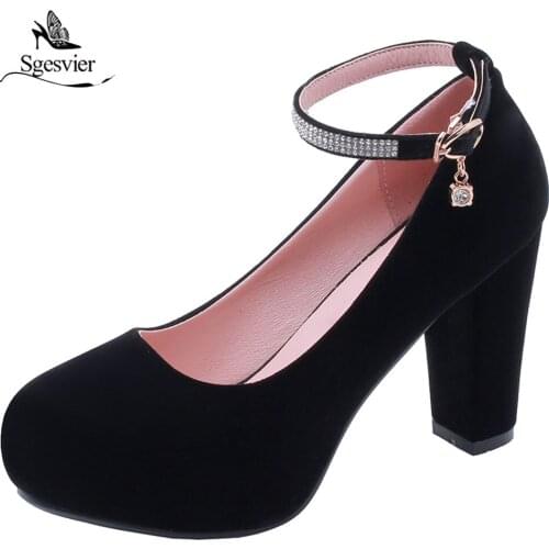 Sgesvier Spring Women Ankle Strap Dress Shoes High Heels Shoes Platform Pumps Black Ladies Shoes Thick Heels zapatos mujer G131