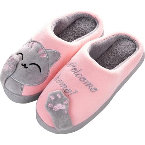 Women Winter Home Slippers Cartoon Cat Shoes Non-Slip Soft Winter Warm House Slippers Indoor Bedroom Lovers Couples Floor Shoes