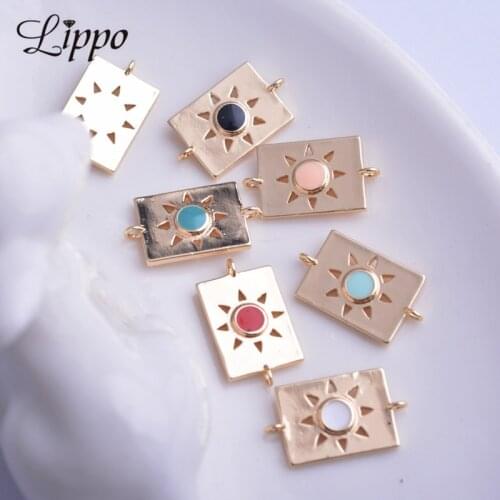 12pcs 10*17mm High-quality Gold Color Rectangle 2 Holes Connector Enamelled Sun shape Charms Connect Diy Bracelet