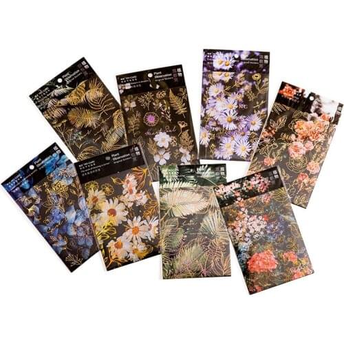 12packs wholesale Sticker PVC Bronzing gold Flower daisy Plant Observation Room Series Stationery elegant diy 175*105mm