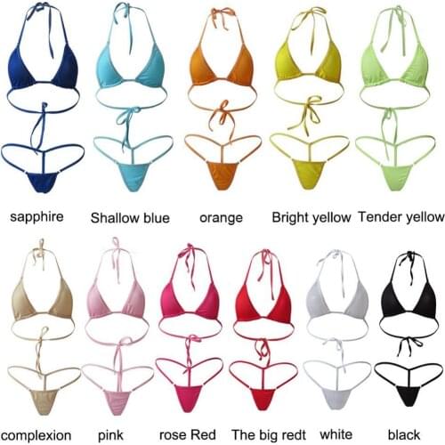 2Pcs Lady Sexy Solid Color Halter Mini Bra G-String Bikini Set Swimwear Swimsuit womens swimwear two piece bikini купальник