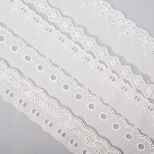 Cusack 2 yard Off White Embroidered Flower Lace Trim Ribbon Cotton for Garment Dress Home Textile Lace Fabric Sewing Needlework