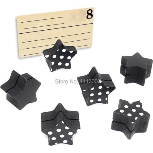 200pcs Novelty Wooden Black Star Name Card Holder Place Table Number Stand Memo Clip Wedding Party Decor