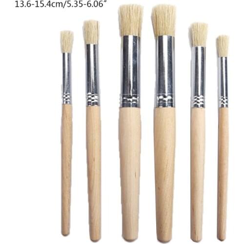6pcs/set Watercolor Acrylic Painting Stencil Brush Different Size Wooden Handle 77HA