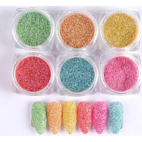 6Color/Set Shiny Sugar Nail Glitter Set Candy Coat Powder Laser Sparkly Nail Glitter Powder Nail Art Decorations Rowbow DIY Tips